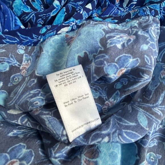 Rujuta Sheth Womens Blue Floral V-Neck Maxi Kaftan Dress M/L Pullover Casual - Picture 5 of 10